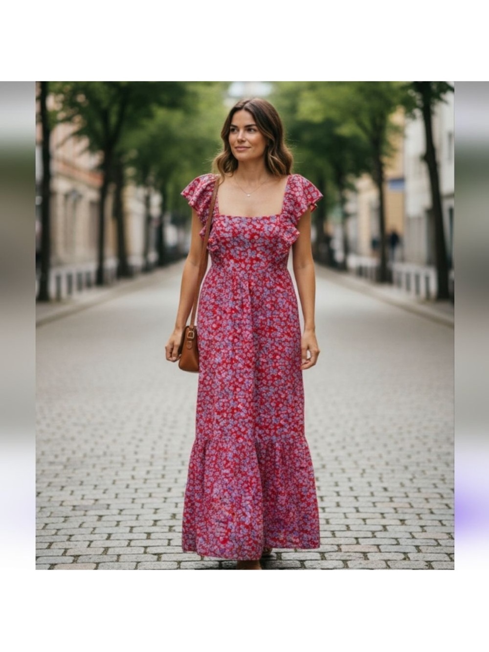 Zara Red and Light Blue Floral
Midi Dress